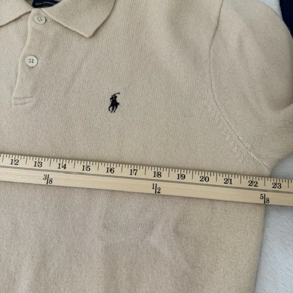 VINTAGE Polo Ralph Lauren 100% Lambswool Polo Sweater Italian Yarn Cream Large